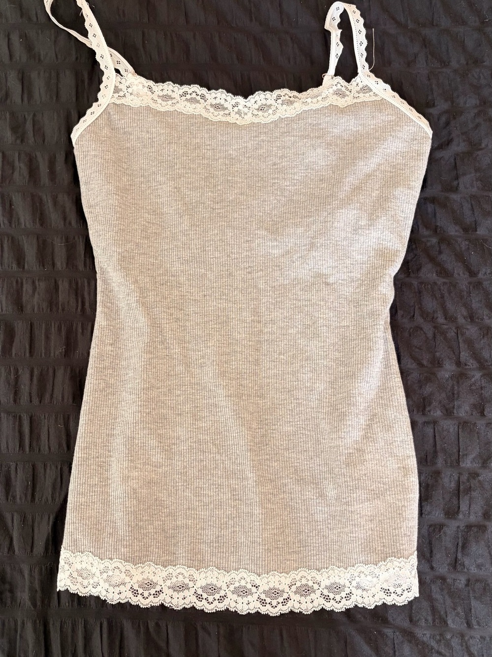 Ribbed Lace-Trim Camisole in Heather Beige